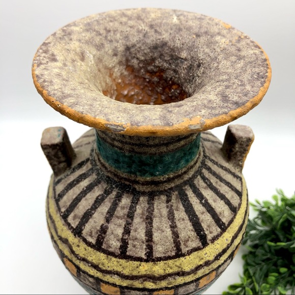 Vintage Italian Lava Glaze Geometric Print Ceramic Clay Pottery Vase MCM Italy - Picture 6 of 12